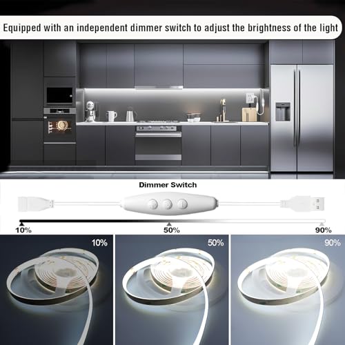 Image of 5V Dimmable Waterproof COB LED Strip Lights with USB Dimmer 6 ft | CRI 93+, USB Powered, IP65 LED Light Strip, for TV Cabinet Shelf Mirror Desk 3D Printer DIY Project