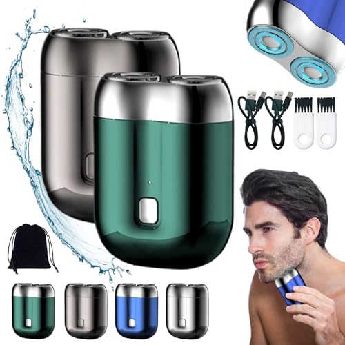Peonly 電動カミソリ、Peonly 充電式防水電気カミソリ、新モデルミニデュアルヘッド電気シェーバー、ミニカミソリデュアルヘッドポータブル、アップグレードポケットシェーバーUSBミニシェーバー(2個-A)