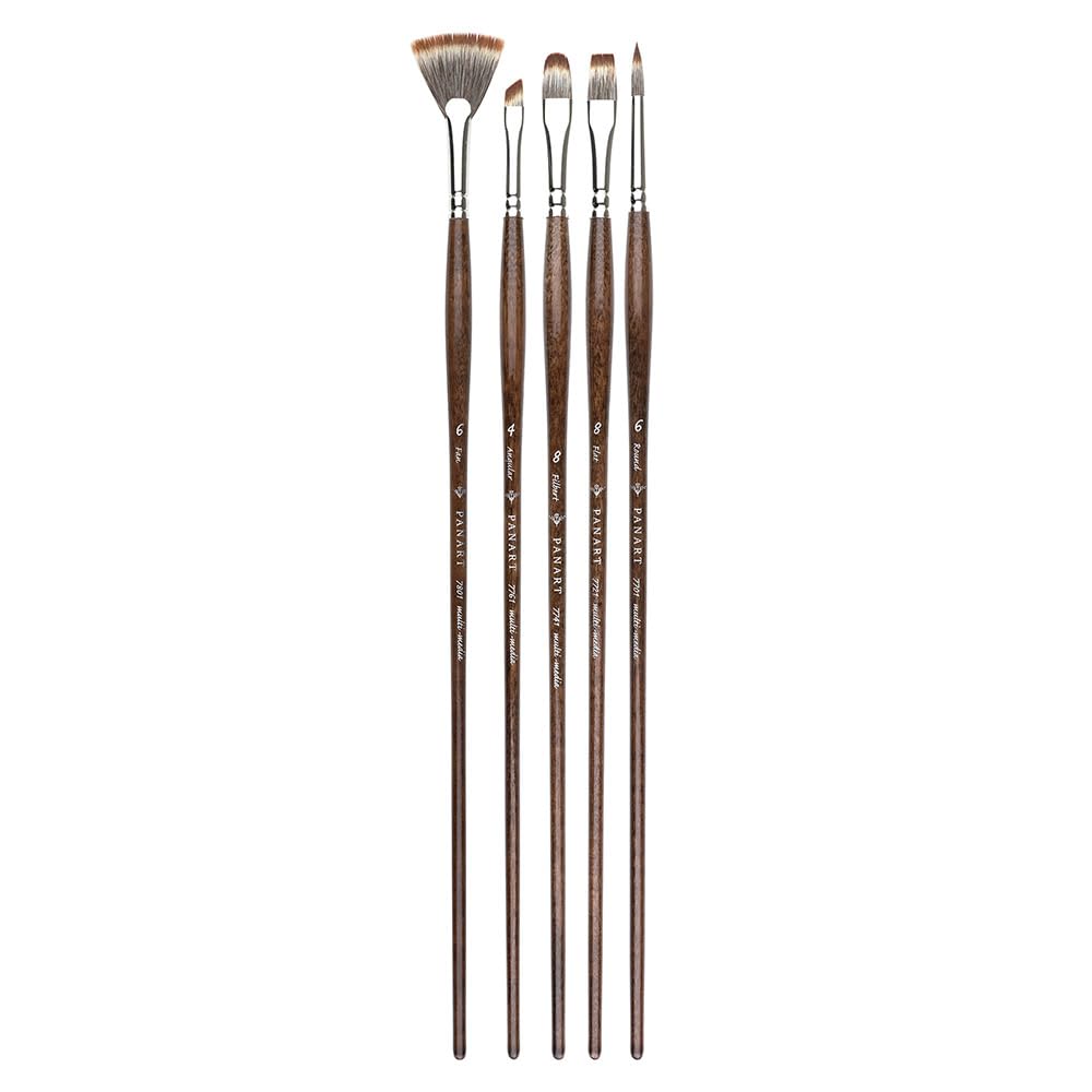 Pan Art 5-Piece Synthetic Mongoose Brush Set No. 04-08 – Versatile Artist Brushes for Mixed Media – Reliable Brush for Students & Pros Painting Set for Beginners & Professionals