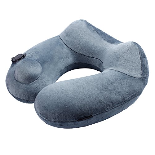 Syourself cuscino da viaggio & maschera-morbido velluto, a forma di U, cuscini gonfiabili e confortevoli per il collo del mento + tappi per le orecchie, maschera per gli occhi, sacca(grigio)