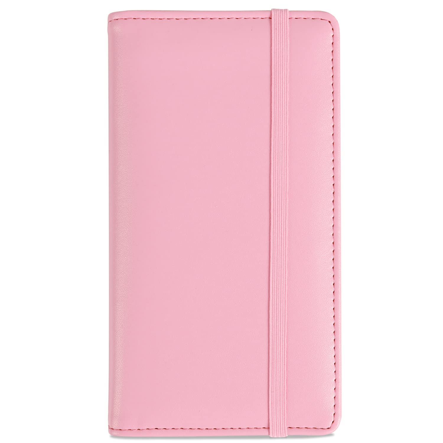 LOLOMLO PU Leather Checkbook Cover for Register Duplicate Checks, RFID Blocking Checkbook Holder with Elastic Strap & PVC Flap for Men and Women, Pink