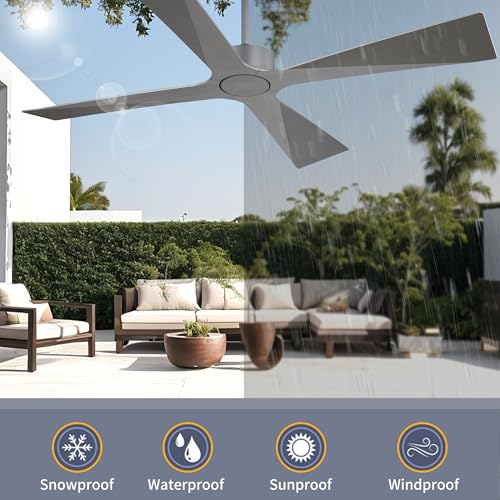 Image of WINGBO 64 inch Wet Rated Outdoor Ceiling Fan without Lights, 4 ABS Plastic Blades, 6-Speed Reversible Quiet DC Motor, Waterproof Ceiling Fan No Lights for Patio Porch Gazebo Garage, Brushed Graphite
