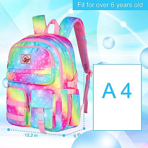 KLFVB Girls Backpack, 15.6 Inch Laptop Tie Dye College Bookbag, Anti Theft Water Resistant Cute Large Computer School Bag for Teens Women Students - Rainbow4
