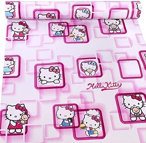 Oren Empower Self Adhesive Hello Kitty Wallpaper/Waterproof PVC Vinyl Wallpaper for Bedroom, Living Room, Dining Hall, Master Room - 45 X 500 cm (Pink)