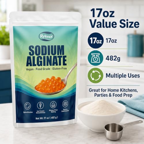 Image of 17 oz Pure Sodium Alginate Powder Food Grade - Thickener & Gelling Agent for Spherification Caviar, Desserts, Meat Products, Dairy Alternatives | Vegan, Gluten-Free, Keto-Friendly, Chefs (17 oz (482 g))