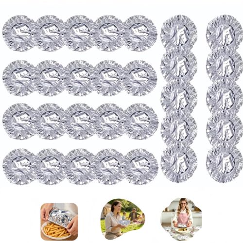 Aluminum Foil Elastic Food Cover New Reusable Fresh Keeping Food Cover for Kitchen Parties & Picnics Heat Retaining Food Storage Covers for Bowls Plates Pots & Containers (30pcs)