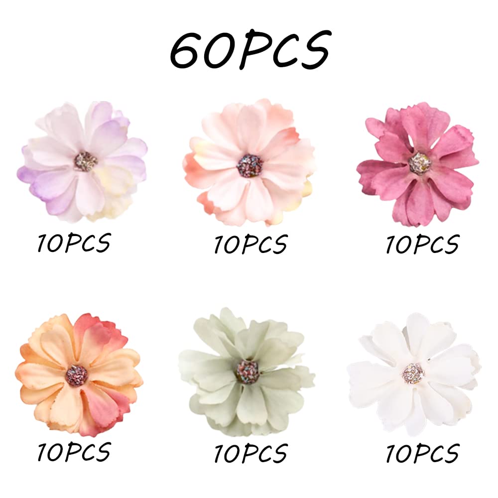 60 Fiori Finti Margherita In Tessuto Seta - Teste Artificiali Per Decorazioni Fai Da Te, Confezione Colori Assortiti
