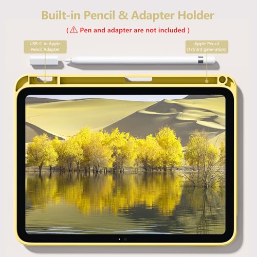 Image of Wenlaty Compatible with iPad (A16) 11th Generation Case 11 Inch 2025, for iPad 10th Generation Case 10.9 Inch 2022 with Pencil Holder, Trifold Stand Protective Clear Back, Auto Wake /Sleep, Yellow