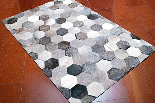 Tapis en cuir véritable Bünkar Honeycomb fait main de créateur 150x210cm