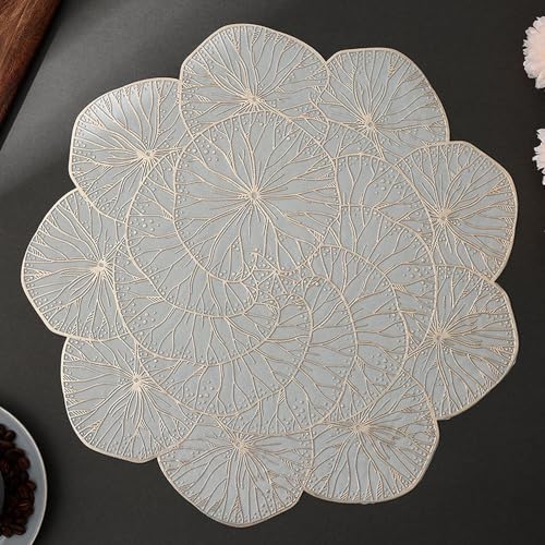 Image of Dakshya Industries PVC Waterproof Round Table Placemat & Table Runner Combo Set | 6 Round Table Mats (38 x 38 cm) + 1 Table Runner | Heat Resistant, Washable, Non Slip Dining Table Decor (Majesto)
