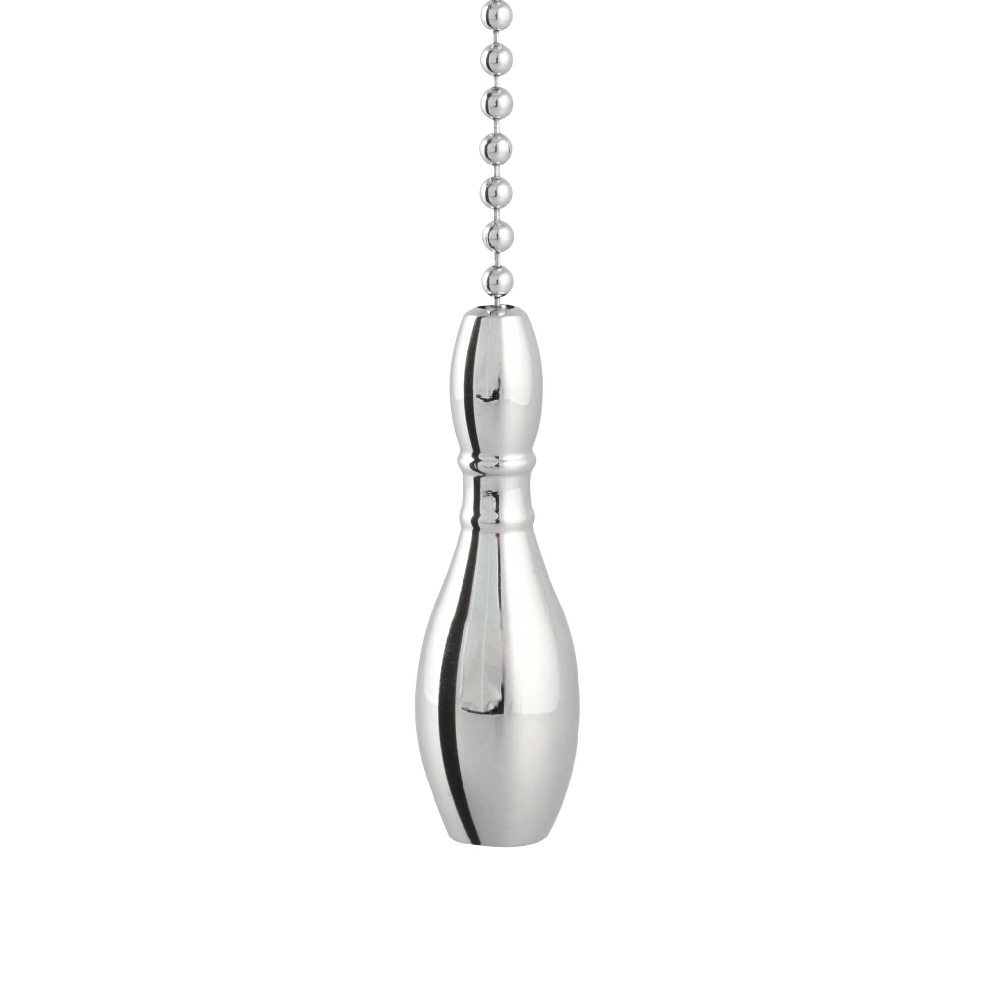 Elektek Bowling Pin Light Pull Chain Cord Chrome 50X15mm With 80Cm Matching Chain