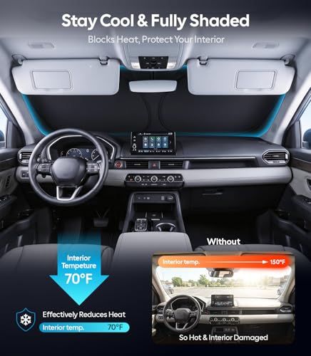 Image of for Honda Pilot Windshield Sunshade [OEM Design, 100% Sun Blockage] Foldable Heat Insulation Sun Shade with Storage Bag, for Honda Pilot (2016-2026), Silver Coating