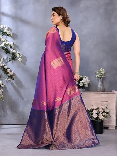 Image of Sidhidata Women's Soft Banarasi Silk Floral Zari Woven Design Saree With Unstitched Blouse Piece