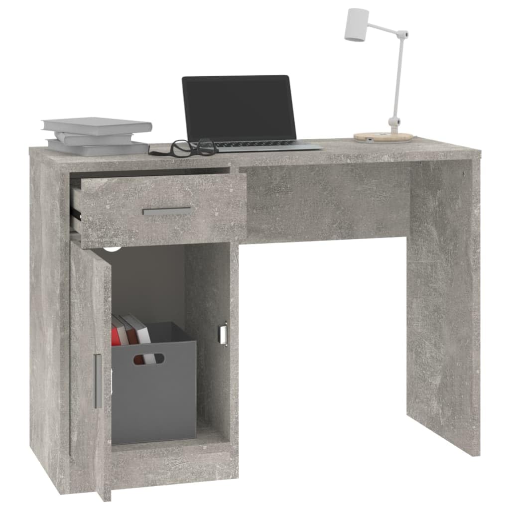 Schreibtisch Betongrau 100x40x73 cm mit Stauraum Holzwerkstoff Büroarbeitsplatz Computertisch mit Schublade und Schrank für Homeoffice und Arbeitszimmer