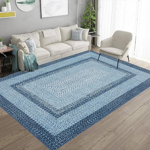 Braided-Printed-Area-Rug-4×6-Washable-Rug-Vintage-Indoor-Farmhouse-Rug-Low-Pile-Non-Slip-Living-Room-Rug-Soft-Boho-Braided-Throw-Carpet-for-Bedroom-Dining-Room-Nursery-Home-Office-Blue Braided Printed Area Rug 4×6 Washable Rug Vintage Indoor Farmhouse Rug Low Pile Non Slip Living Room Rug Soft Boho Braided Throw Carpet for Bedroom Dining Room Nursery Home Office Blue