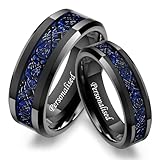 INSIGNIA JEWELLERS Personalised Celtic Tungsten Wedding Ring Set with Blue Carbon Fibre - Custom Engraved Wedding Rings His and Hers, Unique Couple Rings for Him and Her Sets (8mm & 6mm)