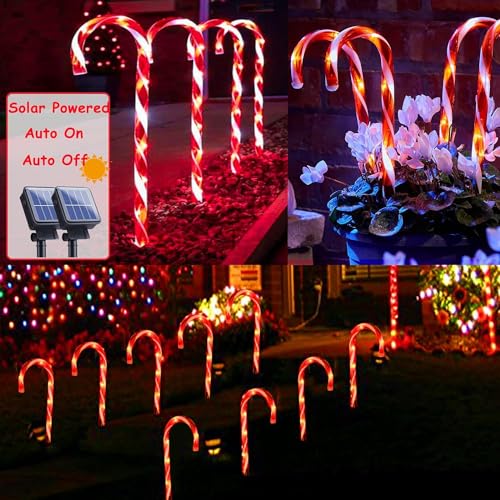 5/10Pcs Candy Cane Lights Solar Pathway Lights With 8 Lighting Modes Waterproof Garden Lights For Christmas Decoration
