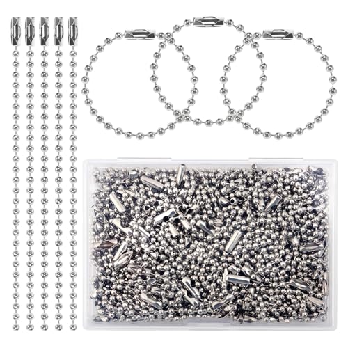 200 Pcs Ball Chain with Connector Clasp 5.9 Inch 2.4mm Stainless Steel Metal Bead Chains Bulk Silver Ball Chains for Dog Tags Keychains Jewelry Making DIY Crafts Necklace Hanging Decoration