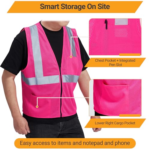 Image of AYKRM 2 Pocket Mesh High Visibility Reflective Safety Vest for men & Women ANSI /ISEA 107 Standards