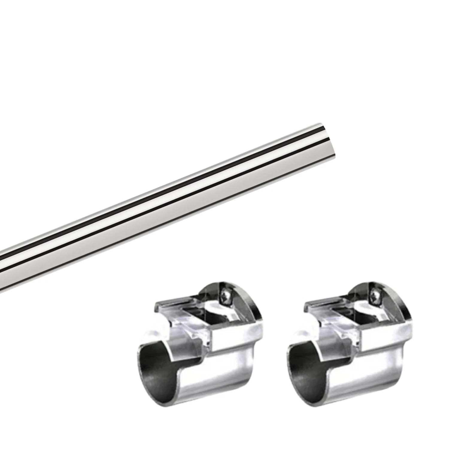 28mm Metal Various Length Eyelet Curtain Pole Rod Set with Recess Brackets Supports (Chrome, 200cm)