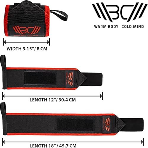 Warm Body Cold Mind - Premium Velcro Weight Lifting Wrist Wraps For Crossfit, Powerlifting, Deadlift, Gym, Workout, Exercises & Fitness, Heavy-Duty Wrist Support With Thumb Loop (18") #TOP1