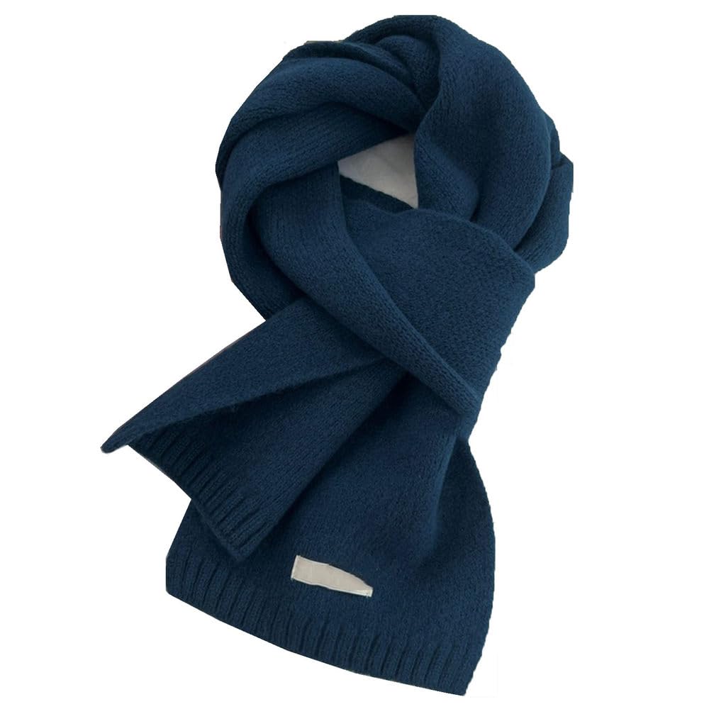 LINYUMEILL 100% Pure Wool Scarf~Wool Camel Beige Warm Knitted Scarf With Men And Women'S Scarf,Ink Blue