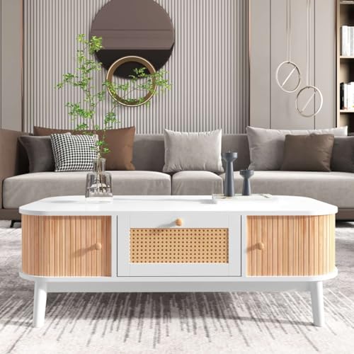 Table Basse Rotin Bois Massif avec Rangement KOMHTOM