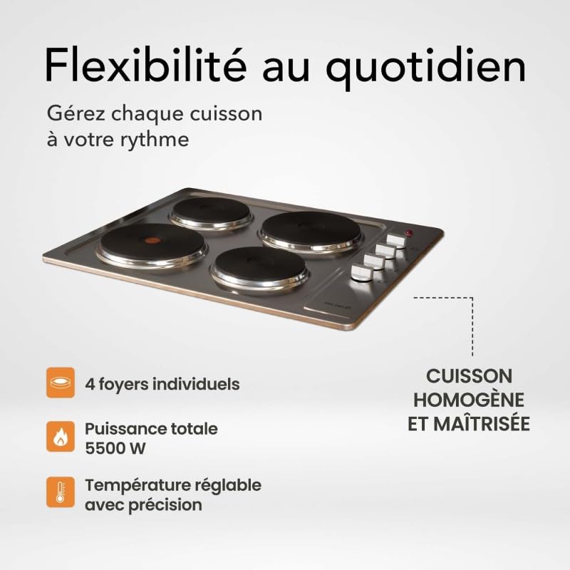 PLAQUE DE CUISSON ÉLECTRIQUE INOX 4 FEUX 5500 W| BELDEKO