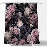 LAEDCIITI Duschvorhang, Vintage, Blumenmuster, Boho, Retro, Blätter, Aquarell, Blume, rustikale Pfingstrose, ästhetische Pflanze, botanischer Stoff, Badvorhang mit Haken