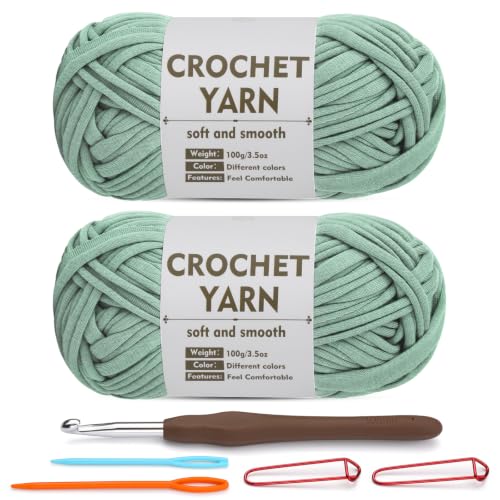 Image of SHWAKK 2 Pack T-Shirt Yarn Set, Gray Blue Knitting Crochet T Shirt Yarn