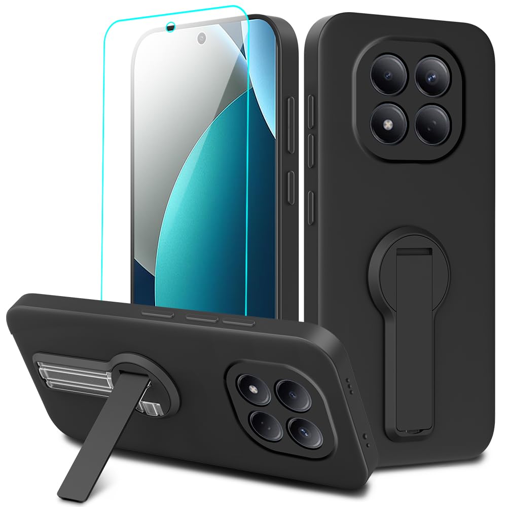 Compatible for Xiaomi Redmi Note 15 Pro 4G (NOT 5G) Phone Case with Screen Protector, 360° Rotatable Folding hidden Kickstand/Stand Silicone TPU Protective Cover Case for Redmi Note 15 Pro 4G - Black