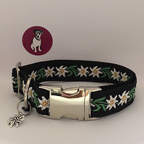 Jimmy und Katz Hundehalsband Edelweiß Blume schwarz 35-58cm x 2,5cm