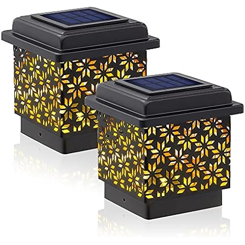 Siedinlar Solar Post Lights Solar Garden Lights with Metal Warm White LED Light Waterproof for Garden Patio Fence 3.5 x 3.5 inch Wooden Posts (2 Pack) Cover