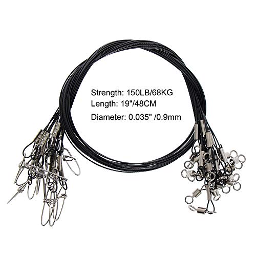 Stainless Steel Wire Leader for Fishing with Swivels and Snaps (150LB 30PCS)