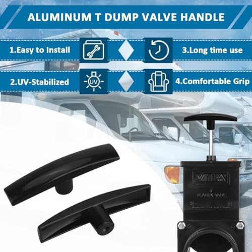 Image of 3-Pack Universal Metal RV Waste Valve Handle Replacement Black | Pull handles for RV sewer dump valves, water tank drain and waste gate, RV dump T-handle, Fits 1 1 /2 inch and 3 inch gate