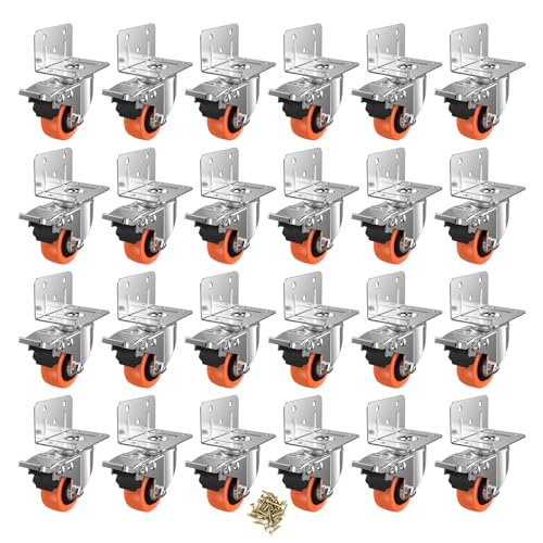 Image of 2inch L-Shaped Caster Wheels, Side Mount Casters Set of 24, Heavy Duty Casters with Brake, Double Bearing Locking Polyurethane(PU) Wheels for Baby Beds /Cabinets /Furniture（24 Pack
