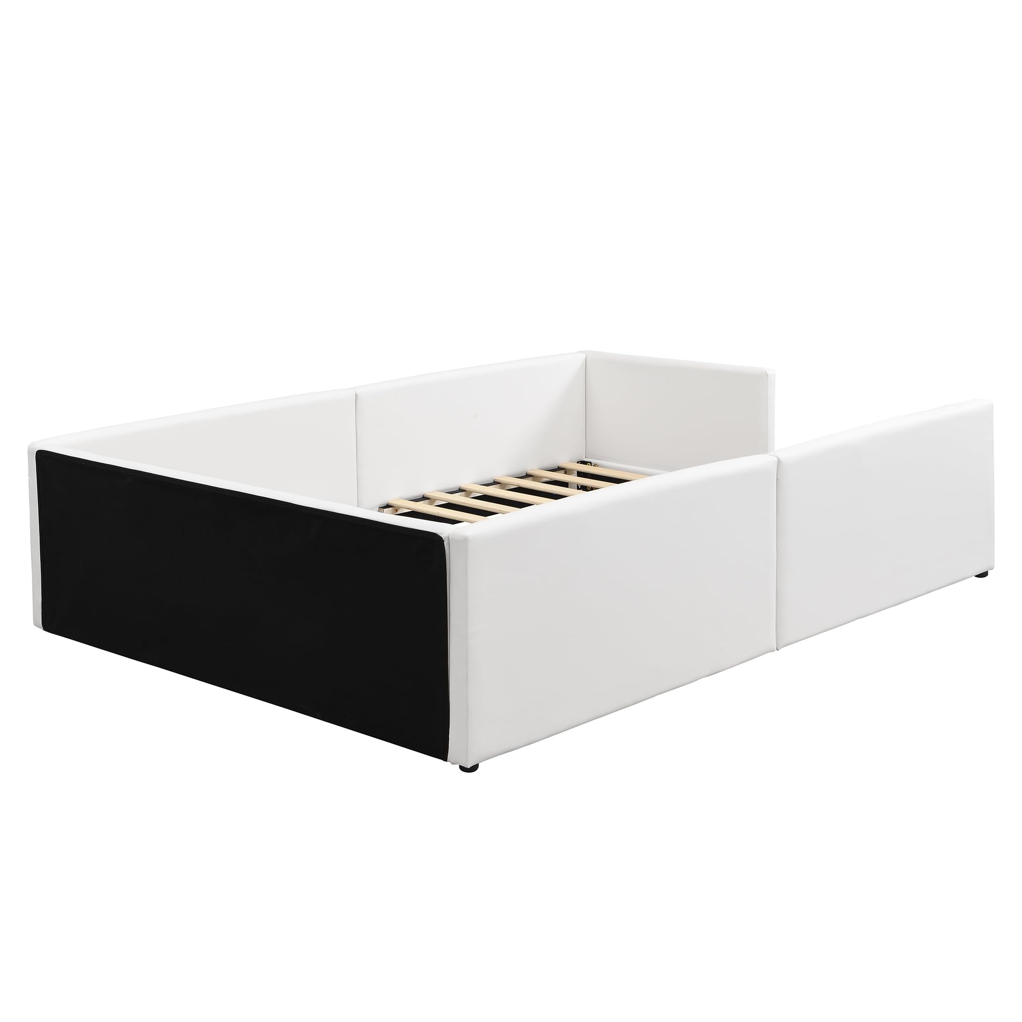 Montessori Letto a Terra per bambini 140 x 200cm, Letto imbottito PU con 3 pratiche tasche portaoggetti, Rete a doghe in Legno, letto Piazza e Mezza per Bambini(senza materasso)