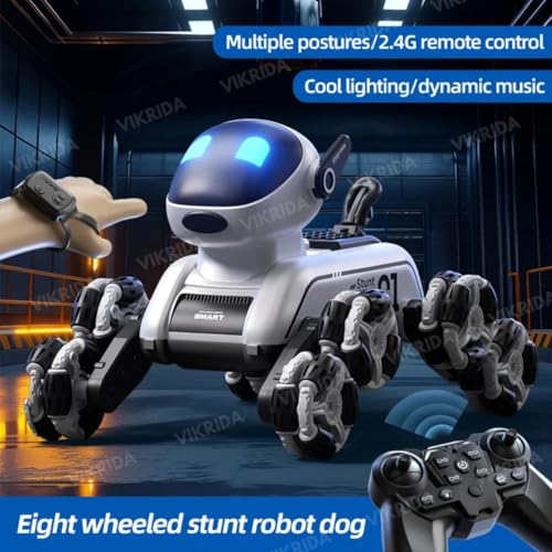 Image of VikriDA Remote Control Cars for Kids Adults, 8WD Gesture Sensor RC Stunt Car with Light, Music, RC Robot Dog Toys,Birthday Toy for 6 7 8 9 10 11 12 13 Years Old Boys Girls Kids,Black