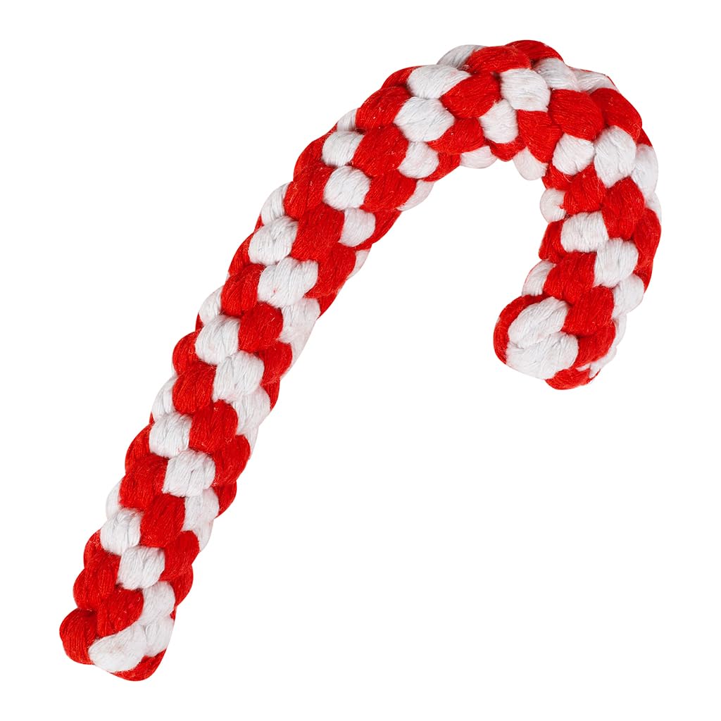 Pet Brands Candy Cane Rope Dog Toy – Durable Cotton Chew Toy for Christmas | Red & White Braided Design, Promotes Dental Health, Kind on Teeth & Gums, Perfect Festive Gift for Dogs 20cm