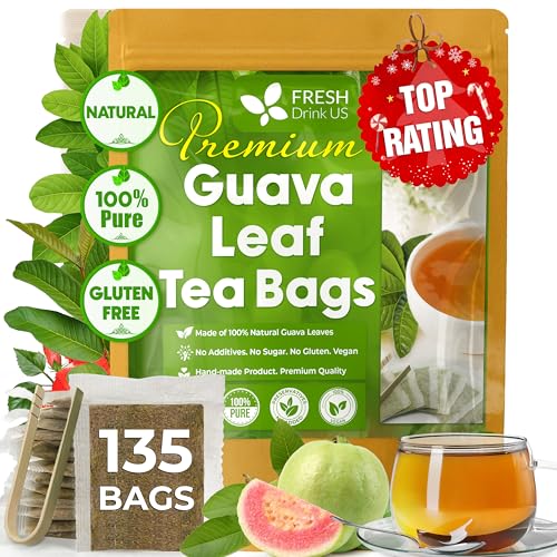 Image of FreshDrinkUS, Premium 135 Guava Leaf Tea Bags, Handmade, From Great Origin, 100% Natural and Pure. Guava Tea, Loose Leaf Herbal Tea. No Sugar /Caffeine /Gluten, Vegan.
