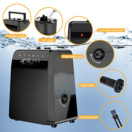 TTLIFE 6L Warm and Cool Mist Humidifiers for Large Room Baby Bedroom, Humidifiers with Remote, Essential Oil, Customized Humidity, LED Touch Display, for Your Family