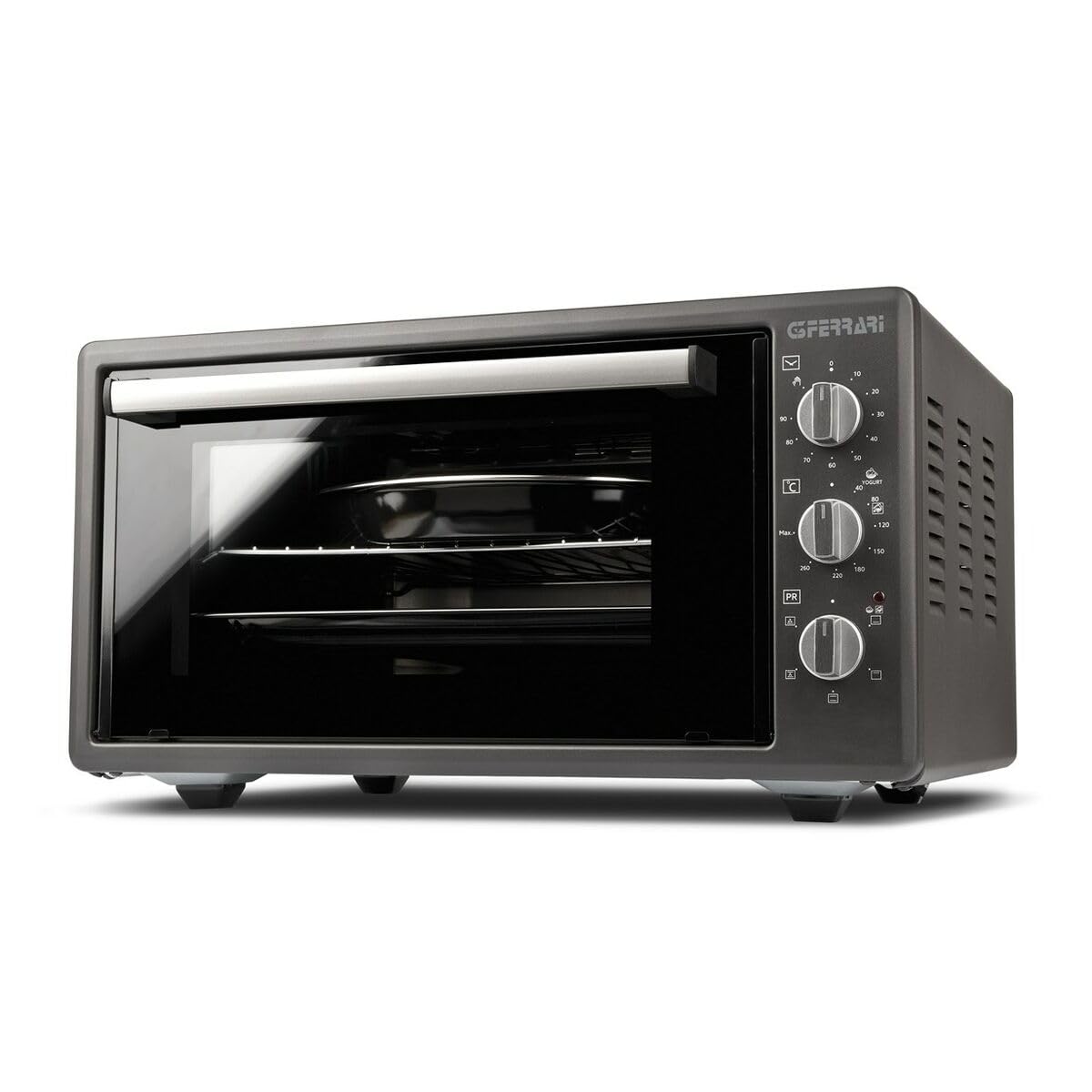 G3 Ferrari G10148 "Rostò Titanum 47" Forno Elettrico Ventilato, 45 Litri, 1400 W, Timer, Funzioni di cottura base, grill e combinata, 300°C, Accessori inclusi, Metallo, Grigio antracite