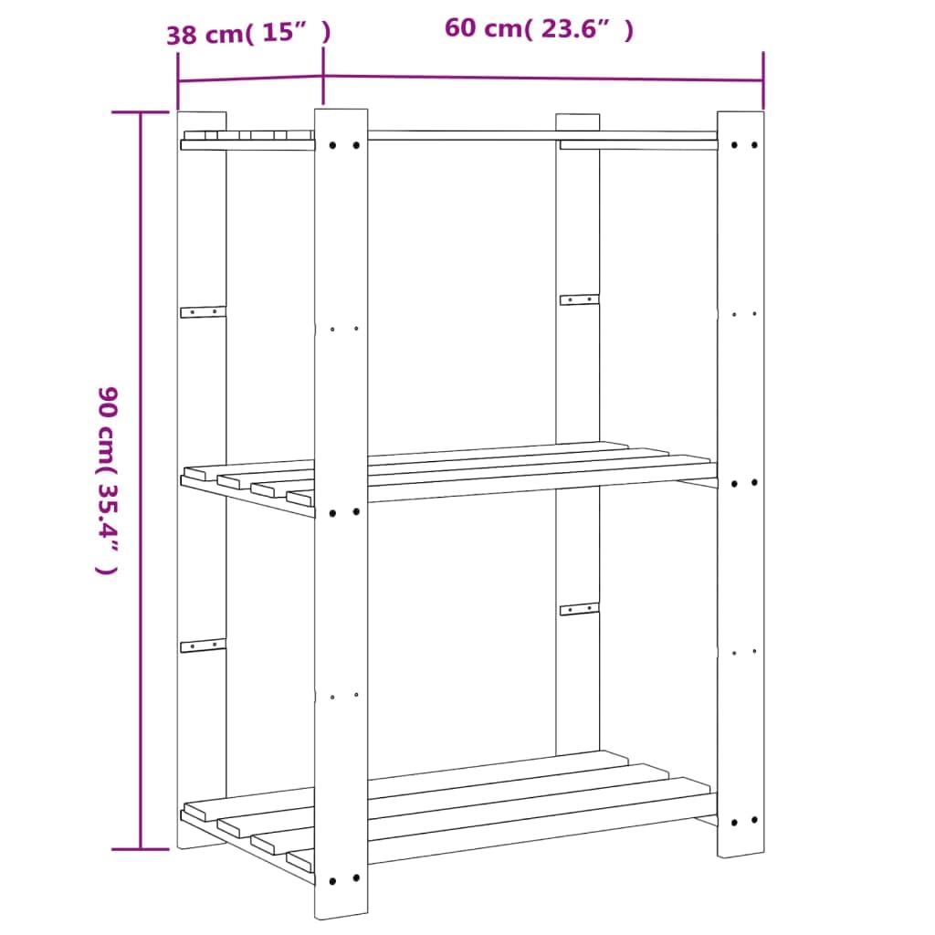 Estantería de 3 Niveles Madera Maciza Pino Gris 60x38x90 cm, Estanterias Almacenaje, Estanterias Trastero, Estanterias para Garaje, Estantes para Herramientas, Estanteria Almacen - 373387