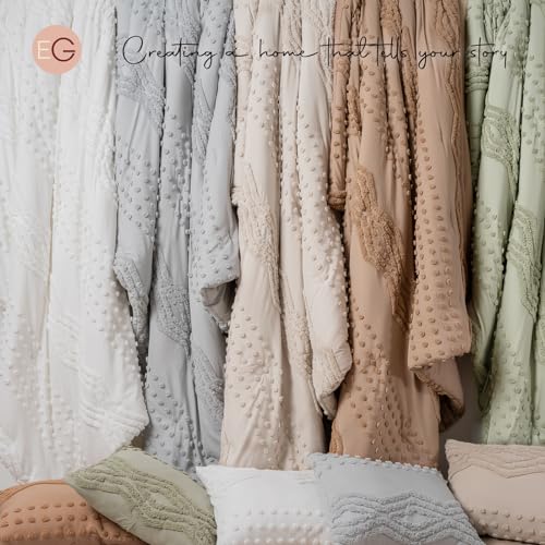 EVERGRACE-King-Size-Comforter-Set-7-Pieces-Bed-in-a-Bag-for-College-Dorm-White-Tufted-Shabby-Chic-Boho-Comforter-and-Sheet-Set-with-Pom-Pom-Textured-Soft-Fluffy-Farmhouse-Complete-Bedding-Set