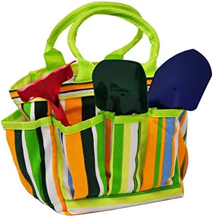G & F 10012 JustForKids Kids Garden Tools Set with Tote hand rake shovel trowel,Assorted