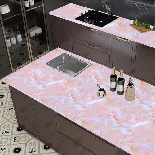 Image of NAREVAL Pink Marble Wallpaper Oilproof Waterproof - Self-Adhesive Wall Stickers Heat Resistant Marble Contact Paper for Marble (Pink Marble K10 60 * 200 Cm) (Pack of 5)