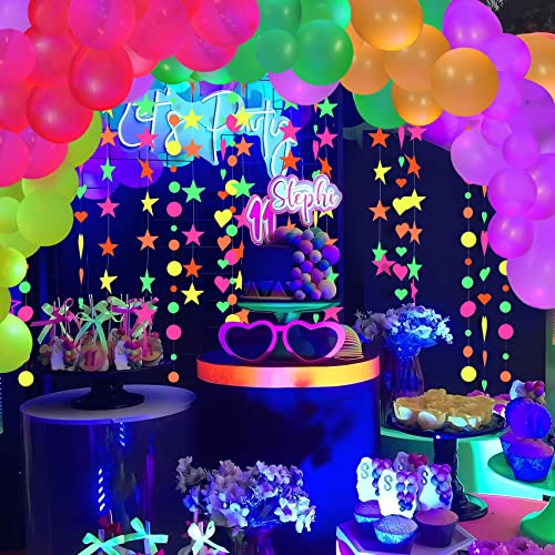 90Ft Neon Party Supplies Set,2Pcs Round Dot Fluorescent Garland;2Pcs Five-Pointed Star Neon Garland;2Pcs Heart Neon Garland Decorations For Birthday Glow Party #TOP5