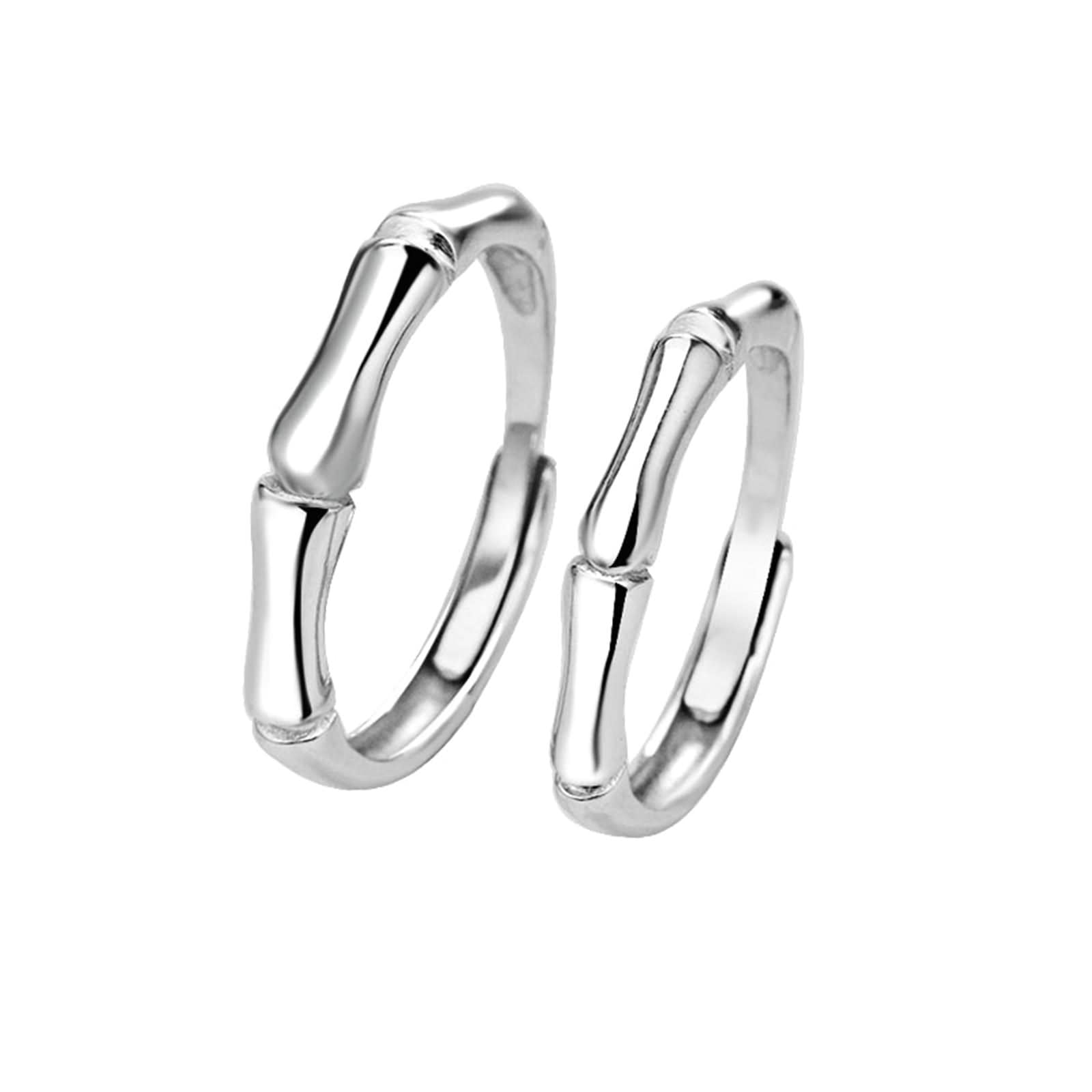 Eheringe Paar Set, Verlobungsring Sterling Silber Bambus Gelenk Silber verstellbar