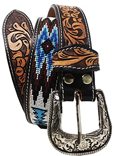 Men's Western Rodeo Heavy Duty Beaded Full-Grain Leather Belt 26RT12
