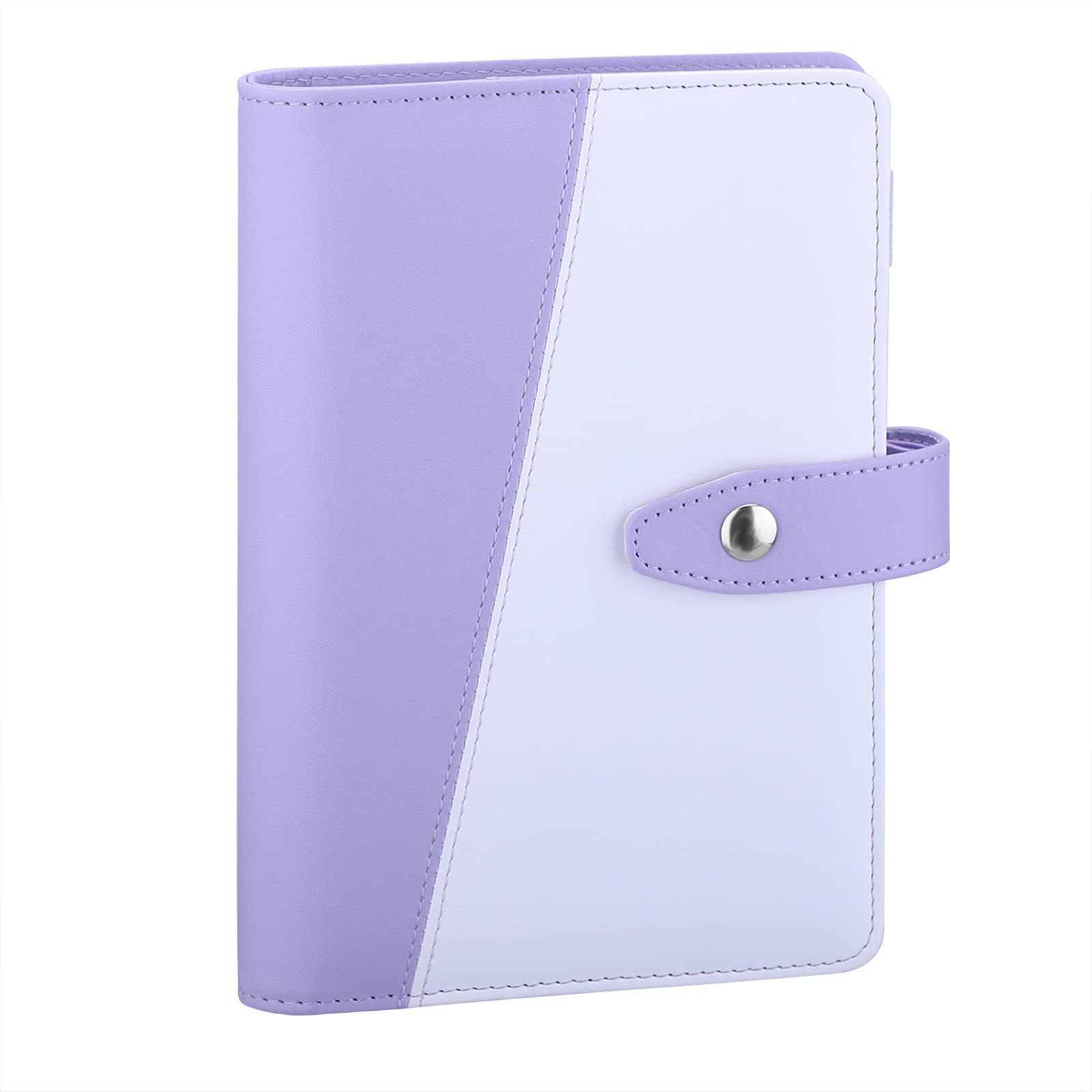 Antner A6 Binder 6 Ring Refillable Notebook Budget Planner for A6 Filler Paper, PU Leather Personal Planner Wallet Money Organizer Cash Stuffing Binder with Magnetic Snap Closure, Purple & White